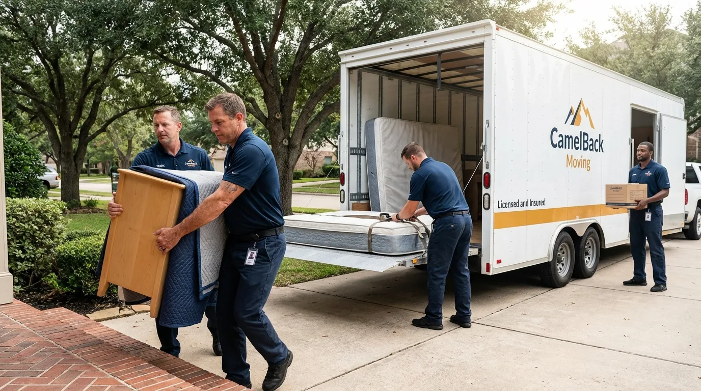 Crew loading residential truck for cross-state move from Cross Plains, WI