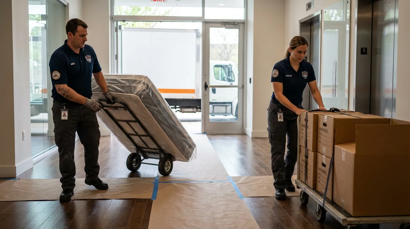 Professional apartment movers loading elevator in Cross Plains, WI